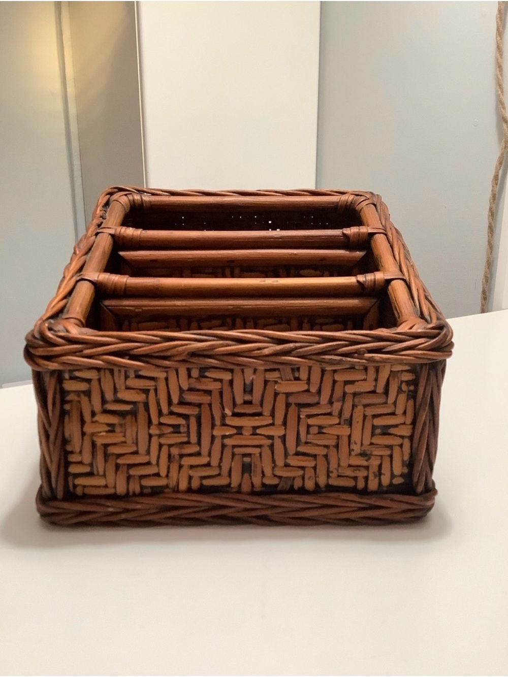 Woven Rattan 4-Compartment Desk Organizer - Brown